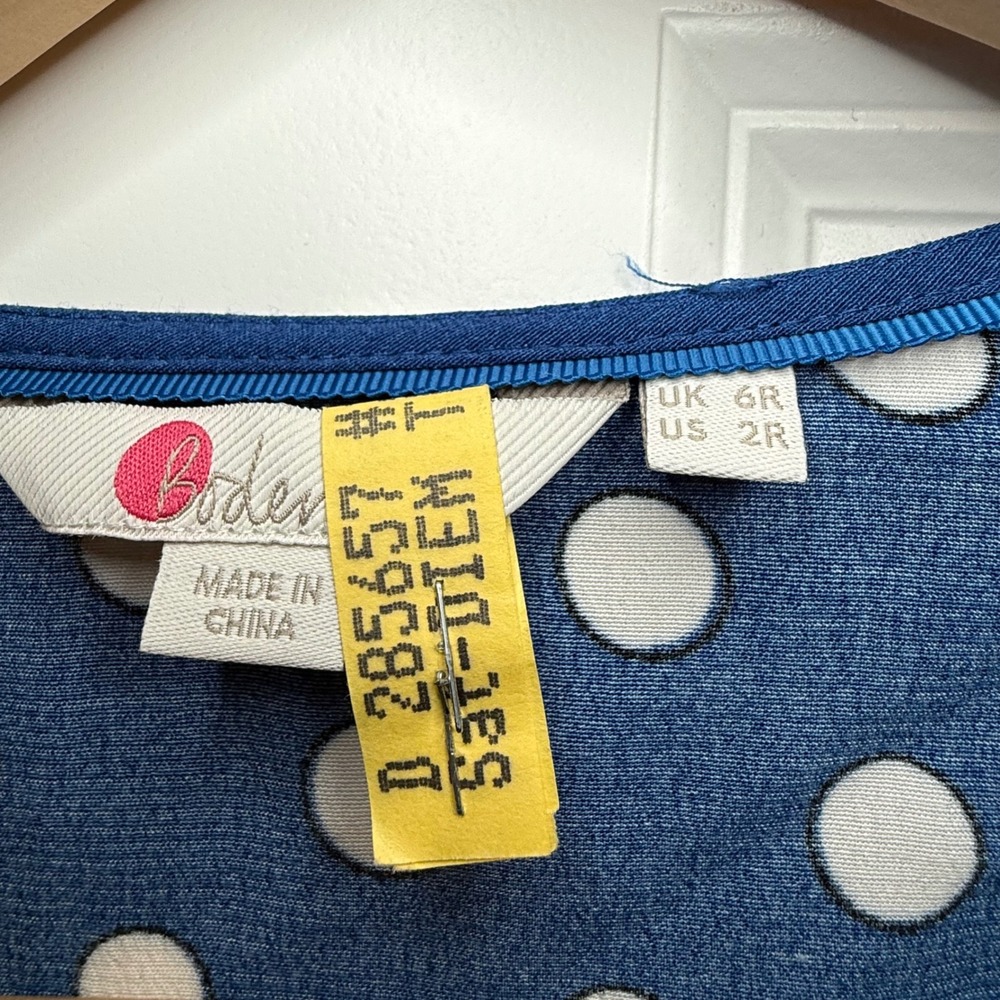 Boden Polka Dot Wrap Midi Dress Women 2R Blue Excellent Short Sleeve V-Neck - Picture 4 of 8